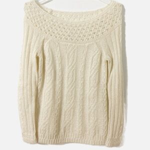 LOFT Ann Taylor Off the Shoulder Mohair Blend Cable Knit Sweater Cream Size XS